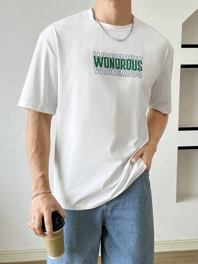 SWAVVY قميص رجالي قصير الأكمام بطباعة حرفية بسيطة غير رسمي، صيفي