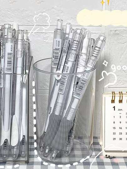 حامل قلم شفاف، منظم مكتب وسرير دورم بسيط للأدوات المكتبية وفرش المكياج