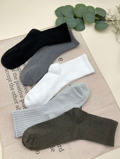 1/5 أزواج جوارب قطنية أنيقة رياضية عاديّة منتصف الساق للرجال, خفيفة سريعة الجفاف ومتنفسة, بطراز عصري وملائم للارتداء اليومي في المنزل والمكتب والخارج, مناسبة لكل المواسم