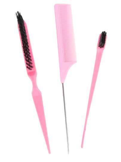 3 قطعة / مجموعة أدوات تصفيف الشعر لتمشيط والتلوين تشمل فرشاة التلوين، وأسنان السنجاب، وفرشاة الحواجب، اكسسوارات باللون الوردي