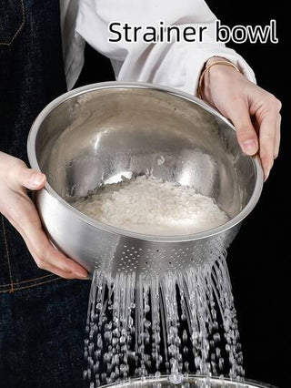وعاء شطف الأرز مصنوع من الفولاذ المقاوم للصدأ ذو قاعدة مائلة، سلة تصفية وتصريف الخضروات، مصفاة مطبخ، لوازم مدرسية، هدية عيد الميلاد