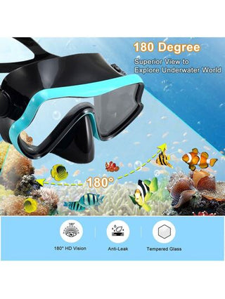 JoyMaySun قناع غطاء علوي جاف بانورامي للغوص مزود بزجاج مقوى ومعدات قناع غوص احترافية مع أنبوب تنفس للغوص ،الغطس بالأنبوب وتدريب السباحة, مكون من قطعة واحدة