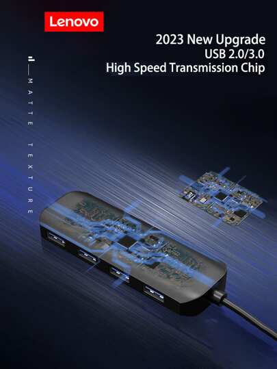 Lenovo موزع USB من لينوفو، 4 منافذ USB 3.0 موزع بيانات USB نحيف للغاية يدعم الشحن المتوافق مع أجهزة MacBook، والكمبيوتر المحمول، وSurface Pro، وPS4، والكمبيوتر الشخصي، ومحرك الأقراص المحمول، والأقراص الصلبة المحمولة