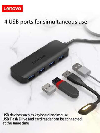 Lenovo موزع USB من لينوفو، 4 منافذ USB 3.0 موزع بيانات USB نحيف للغاية يدعم الشحن المتوافق مع أجهزة MacBook، والكمبيوتر المحمول، وSurface Pro، وPS4، والكمبيوتر الشخصي، ومحرك الأقراص المحمول، والأقراص الصلبة المحمولة