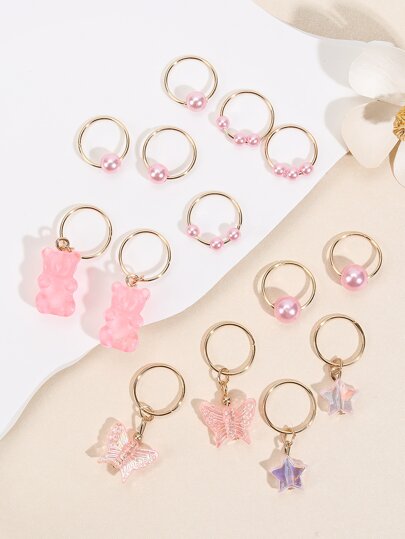 14 قطعة / الحزمة العلاقات الشعر الدب والفراشة نجمة اللؤلؤ الوردي