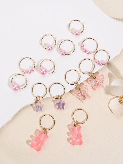 14 قطعة / الحزمة العلاقات الشعر الدب والفراشة نجمة اللؤلؤ الوردي