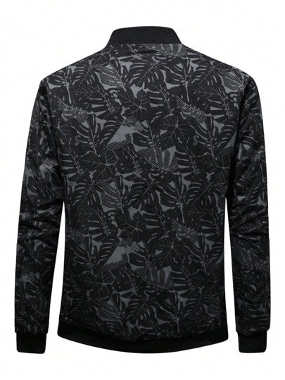 Manfinity Homme جاكيت بومبر بسحاب وطبعة استوائية فضفاض للرجال