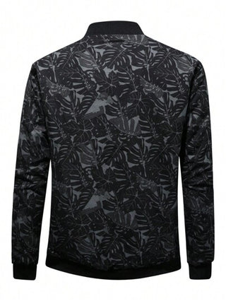 Manfinity Homme جاكيت بومبر بسحاب وطبعة استوائية فضفاض للرجال