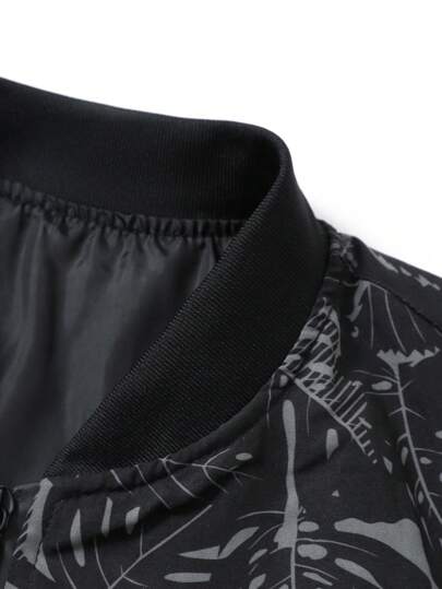 Manfinity Homme جاكيت بومبر بسحاب وطبعة استوائية فضفاض للرجال