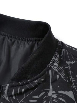 Manfinity Homme جاكيت بومبر بسحاب وطبعة استوائية فضفاض للرجال