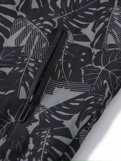 Manfinity Homme جاكيت بومبر بسحاب وطبعة استوائية فضفاض للرجال