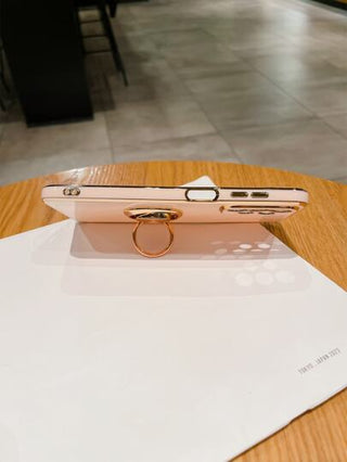 غطاء هاتف محمي من السقوط 6D ل- iPhone 16 ذهبي دوار قطعة واحدة لون وردي
