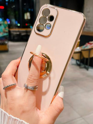 غطاء هاتف محمي من السقوط 6D ل- iPhone 16 ذهبي دوار قطعة واحدة لون وردي