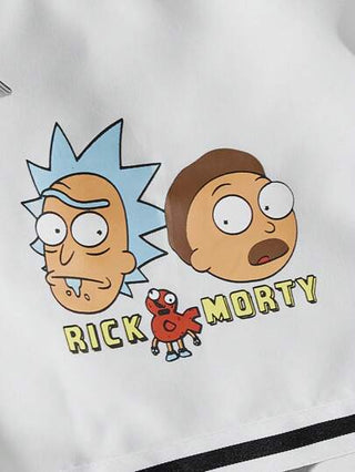 ROMWE MEN Rick and Morty | ROMWE شورت بسحاب خصر الرسوم المتحركة والحروف للرجال، خط التباين، للكرة السلة، المدرسة
