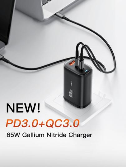 ESSAGER شاحن يو أس بي من النوع سي من جالينيوم أوكسيد بقوة 65 واط، شحن سريع 45 واط, 25 واط لأجهزة لاب توب وهواتف ذكية ماركة ريلمي، آيفون 14 و 13 برو، مناسب للسفر، المكتب، السكن والمنزل، متعدد المنافذ، محول