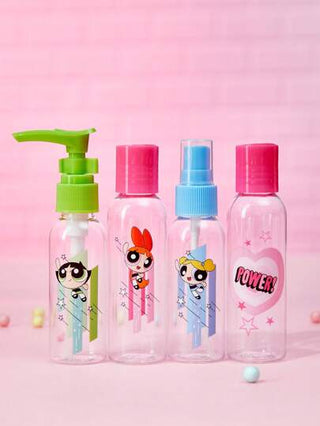 THE POWERPUFF GIRLS X SHEIN 6 قطع زجاجة رذاذ طقم للسفر أو DIY قابل لإعادة التعبئة سائل حاوية