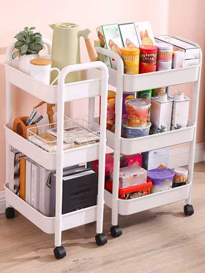 رف تخزين متعدد الطبقات على عجلات قابلة للتدوير للمطبخ وغرفة النوم ، تنظيم و حفظ الوجبات الخفيفة ومستحضرات التجميل في الحمام