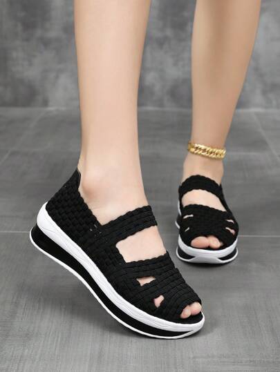 أحذية كاجوال رياضية محبوكة يدوياً للنساء، صنادل