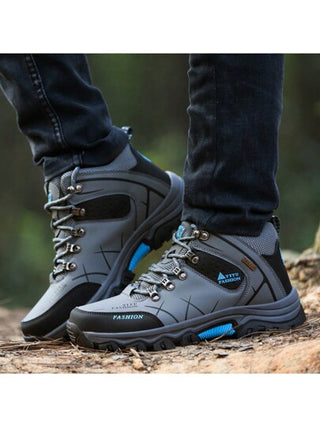 بوت رجالية عالية الكعب من الجلد الصناعي PU موديل 2024 الجديد، بوت تسلق بمقاس كبير مانعة للانزلاق، بوت رياضية خارجية مريحة للرجال، تصميم أربطة، تناسب الهوديز