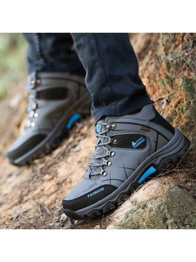 بوت رجالية عالية الكعب من الجلد الصناعي PU موديل 2024 الجديد، بوت تسلق بمقاس كبير مانعة للانزلاق، بوت رياضية خارجية مريحة للرجال، تصميم أربطة، تناسب الهوديز