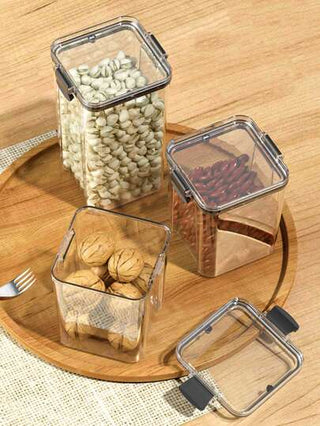 زجاجة حبوب محكمة الإغلاق 1قطعة، صندوق حاوية بلاستيكي شفاف لتخزين الحبوب، المقبلات، الشاي في المطبخ، غير آمنة لغسالة الصحون