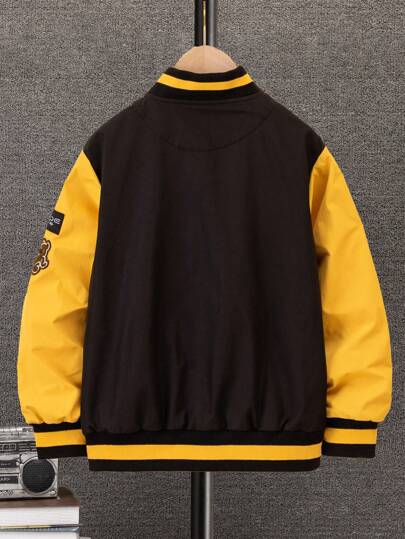 SHEIN سترة الكلية مدرز بالحروف مقلم مخطط ألوان متباينة بدون تي شيرت ولد طفل