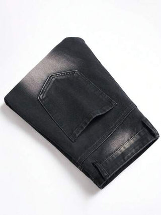 بنطلون جينز نجمة مرقع ممزق مهتري الحواف للرجال