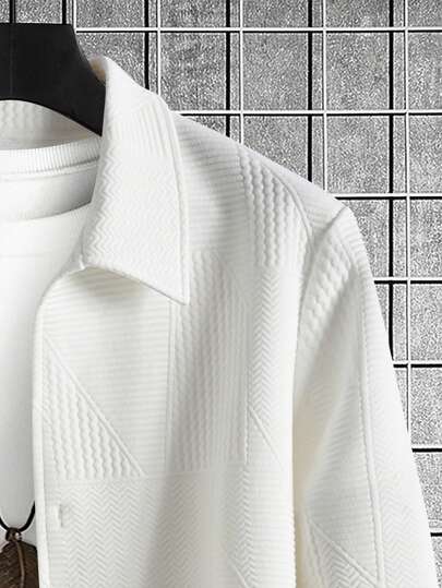 Manfinity Homme جاكيت ذات أزرار أمامية بدون تي شيرت للرجال، جاكيت خفيفة، سادة، زوج، كم طويل، عمل