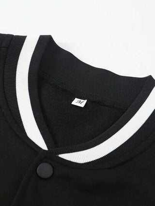 Manfinity EMRG جاكيت بياقة مفرقعة رجالية قياس فضفاض بطبعات تنين صيني وشعارات مع شريط مخطط، ملونة، موضة، أكمام طويلة، للخروج، هدية صديق، جاكيت البيسبول قطعة واحدة