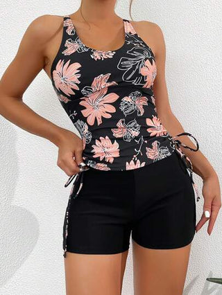 طقم تانكيني حريمي Swim Lushoire تانكيني جانبي قطني مع رباط جانبي وطباعة زهور شاطئية للصيف