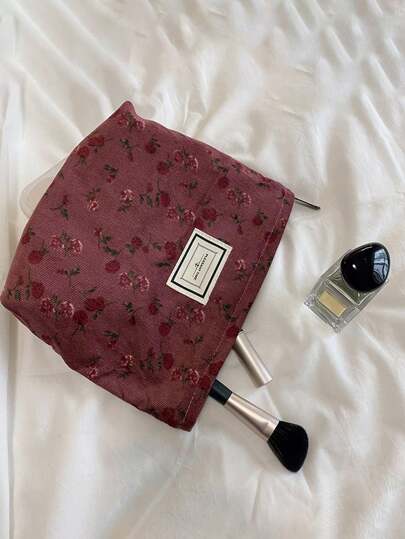 حقيبة كلاتش مخملية، حقيبة تخزين مخططة بسيطة للسفر، حقيبة مستحضرات تجميل بلون واحد،حقيبة مكياج مخملية كبيرة السعة للسفر:مثالية للتجميل على الطريق!(الرسائل على الحقيبة عشوائية)