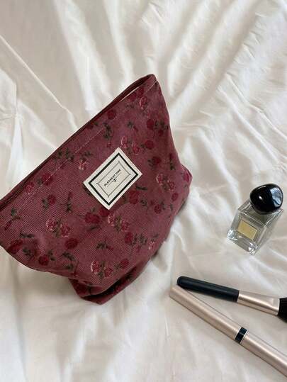 حقيبة كلاتش مخملية، حقيبة تخزين مخططة بسيطة للسفر، حقيبة مستحضرات تجميل بلون واحد،حقيبة مكياج مخملية كبيرة السعة للسفر:مثالية للتجميل على الطريق!(الرسائل على الحقيبة عشوائية)