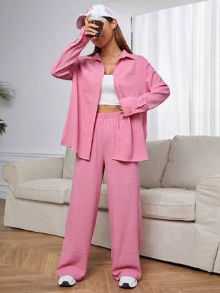 EZwear محكم قميص & بنطلون بساق واسع