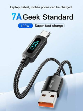 ESSAGER كابل إيساجر نوع C 100 وات 7 أمبير شحن سريع بتقنية PD شاحن مزود بشاشة LED لأجهزة الكمبيوتر المحمول والهواتف المحمولة واللوحات