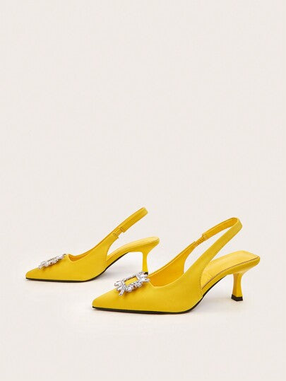 للنساء اصبع مدبب كعب عالي صنادل مع حزام كاحل & زخارف مشبك , موضة خنجر حذاء رسمي للحفلة أو حفل زواج , أصفر