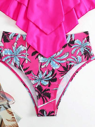 طقم تانكيني حريمي Swim Lushoire تانكيني بطبعة شاطئ صيفية استوائية مع حاشية عبارة عن منديل