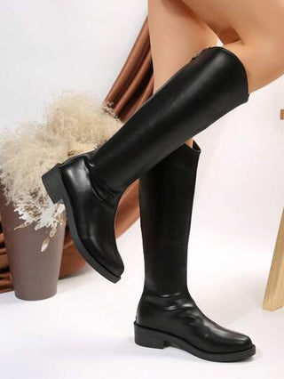بوت ركوب طويلة الساق لموسم الخريف/الشتاء ، بوت نسائية موضة ذات كعب سميك، إغلاق سحاب خلفي، تناسب مع الملابس العليا