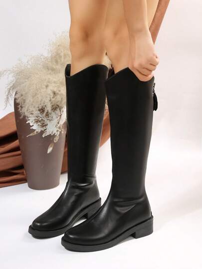 بوت ركوب طويلة الساق لموسم الخريف/الشتاء ، بوت نسائية موضة ذات كعب سميك، إغلاق سحاب خلفي، تناسب مع الملابس العليا