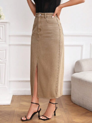 EZwear تنورة دنيم فتحة للفخذ