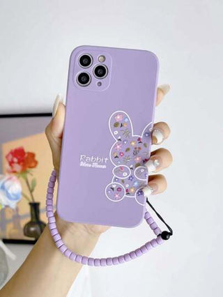 حافظة هاتف طراز iPhone 16 بتصميم أرنب بالطباعة البنفسجية من مادة TPU، وواقي يدوي بنفسجي مقاوم للصدمات للهاتف، 1 قطعة من كل