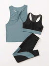 SHEIN Sport Studio 3 قطع طقم رياضي بتصميم ألوان متداخلة للنساء