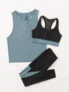 SHEIN Sport Studio 3 قطع طقم رياضي بتصميم ألوان متداخلة للنساء
