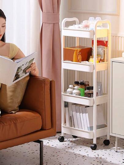 1 حامل تخزين متعدد الوظائف، سلة نقالة ذات تصميم فتحة متحركة، مثالي للاستخدام المنزلي في غرفة المعيشة والمطبخ والنوم والحمام وغيرها. ديكور خارجي