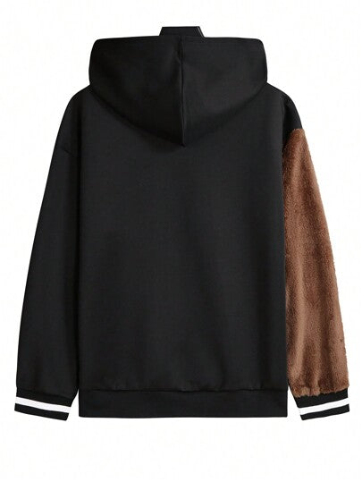 Manfinity Homme هودي كاجوال للرجال بجيب القنغر وتفاصيل الدب المطبّقة، أكمام طويلة، للخروج، بطباعة، ملون