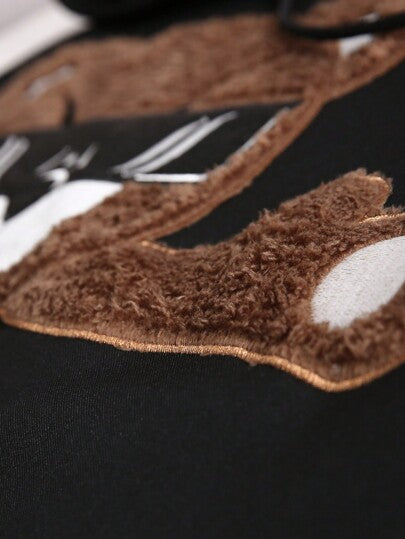 Manfinity Homme هودي كاجوال للرجال بجيب القنغر وتفاصيل الدب المطبّقة، أكمام طويلة، للخروج، بطباعة، ملون