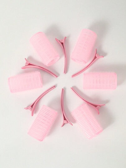 مجموعة 6 قطع لفافات شعر ذاتية التثبيت، لا حاجة للحرارة، مع 6 مشابك شعر، أداة تصفيف الشعر DIY، اكسسوارات باللون الوردي