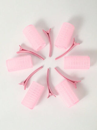 مجموعة 6 قطع لفافات شعر ذاتية التثبيت، لا حاجة للحرارة، مع 6 مشابك شعر، أداة تصفيف الشعر DIY، اكسسوارات باللون الوردي