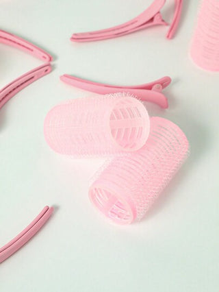 مجموعة 6 قطع لفافات شعر ذاتية التثبيت، لا حاجة للحرارة، مع 6 مشابك شعر، أداة تصفيف الشعر DIY، اكسسوارات باللون الوردي