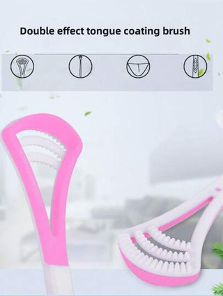 ممسحة لسان واحدة زهرية اللون، أداة صحية فموية محمولة لإزالة رائحة الفم الكريهة وتنظيف اللسان، مع لوحة رأس سيليكونية للخدش