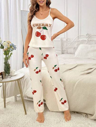 SweetSlumber طقم بيجاما / مجموعة بيجامة مع طباعة حرف وكرز